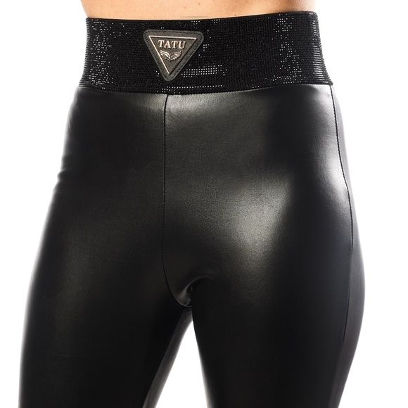 New High Rise Eco Leather Leggings,Turkish Leather Pants, Rhinestone Leggings - Picture 4 of 10